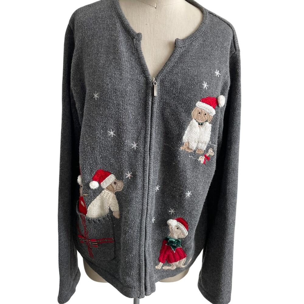 Crazy Horse Full Zipper Christmas Cardigan Novelty Dog Sweater Large